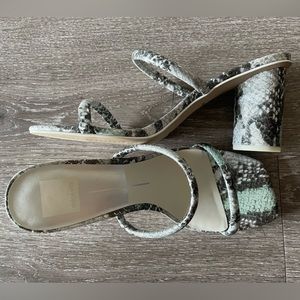 Mint multi color snake print chunky sandals.